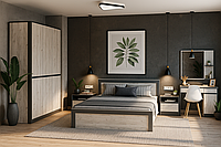Сучасний модульний спальний гарнітур комплект з туалетним столиком ДСП Модуль Летро дуб крафт білий+графіт