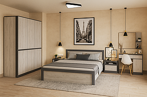 Сучасна набірна модульна спальня комплект з туалетним столиком ЛДСП Модуль Летро дуб крафт білий+графіт
