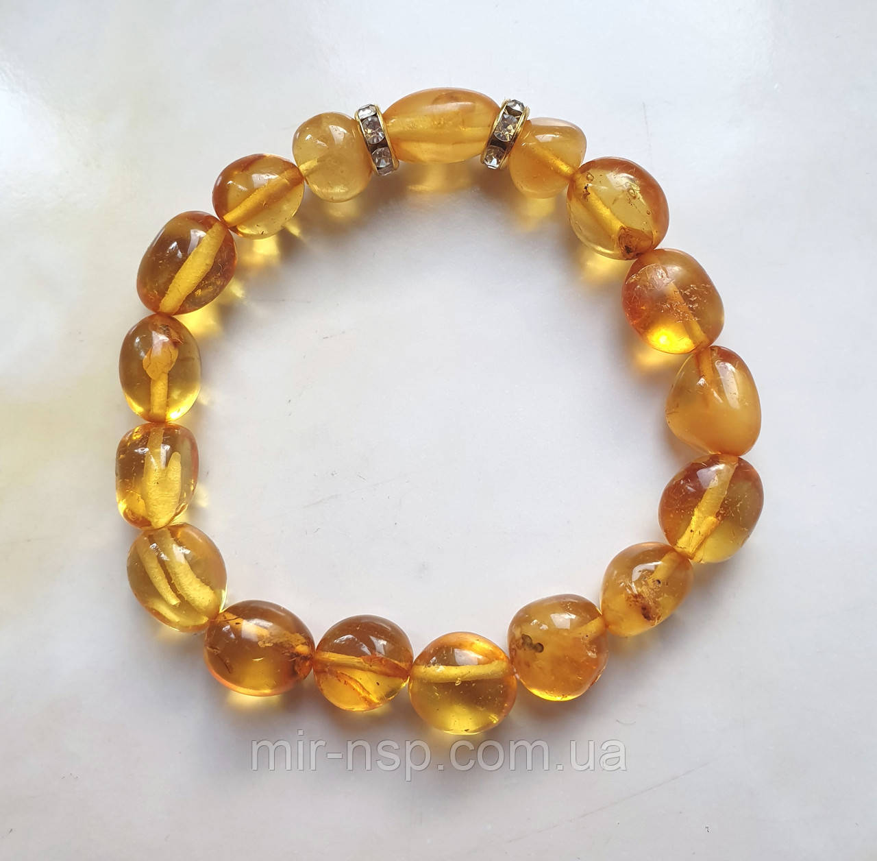 Браслет 100% натуральний цільний природний бурштин галтовка вага 9,3г розмір 18,5, фото 1