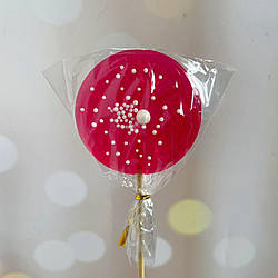 Льодяник цукровий круглий Малиновий з посипкою