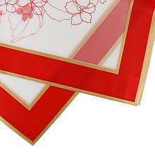 Пакувальний папір, прозорий із червоними квітами, широка червона окантовка, матова 57*57