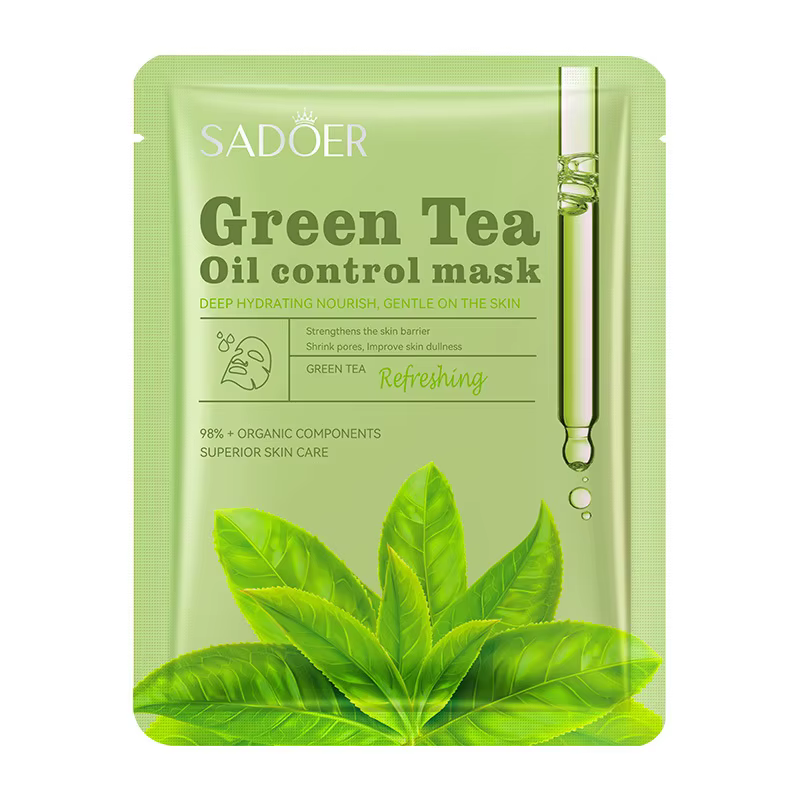 Тканинна маска для обличчя SADOER Green Tea матуюча, контроль жирного блиску 25 г
