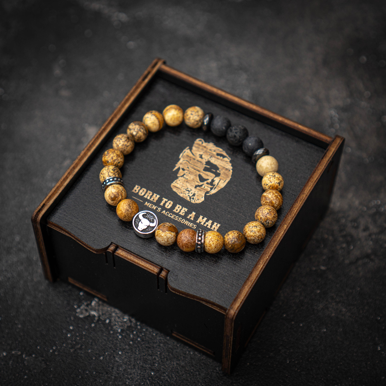 Чоловічий раслет зі знаком Зодіаку Телець натурального каміння, фото 1