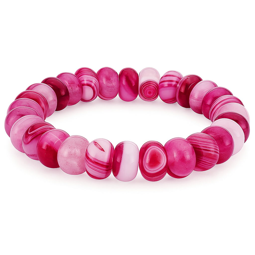 Рожевий смугастий агат Ø10*6 браслет, 0175ТА, фото 1