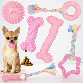 Набір іграшок для собак 6в1 "Рожевий мікс" / Іграшка для собак / Іграшка для тварин / Іграшка для цуценят