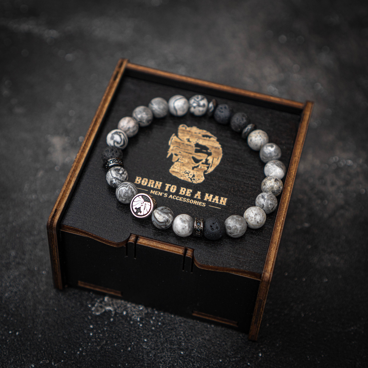 Чоловічий раслет зі знаком Зодіаку Близнюки з натурального каміння, фото 1