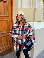 Сорочка жіноча трендова у клітинку з байки у кольорах (Батал), фото 4