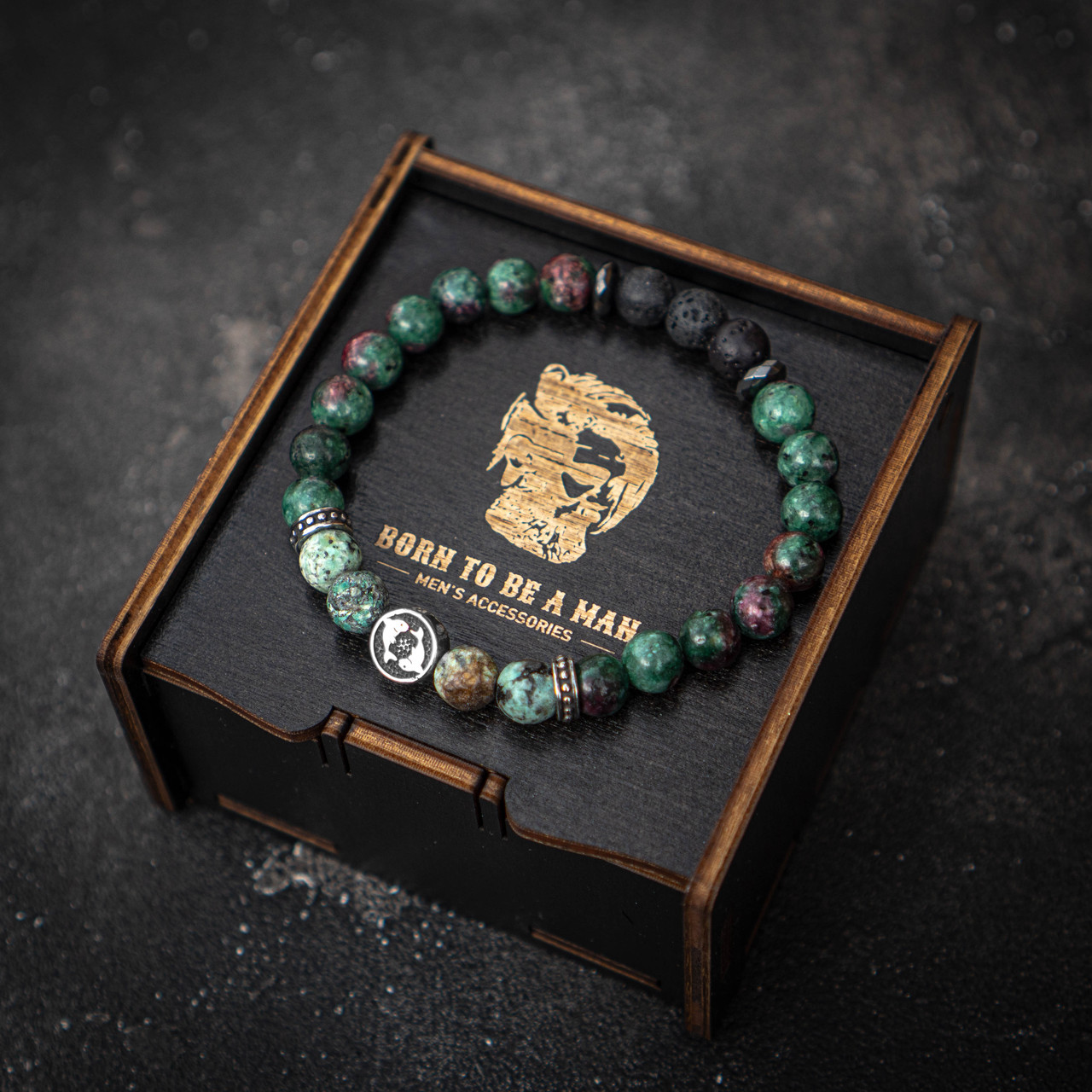 Чоловічий раслет зі знаком Зодіаку Риби з натурального каміння, фото 1