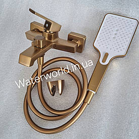 Латунний картриджний змішувач для ванної з душем литий корпус HAIBA GAUDI 009 evro BRUSHED GOLD