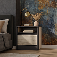 Современная маленькая прикроватная тумба 45 см с ящиком в спальню ДСП Модуль Летро дуб крафт белый+графит