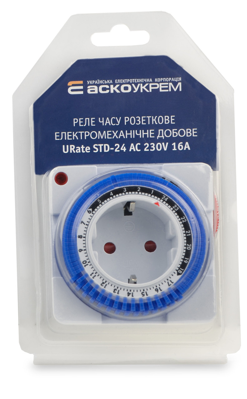 Реле часу розеткове електромеханічне добове URate STD-24  AC 230V 16A, фото 1