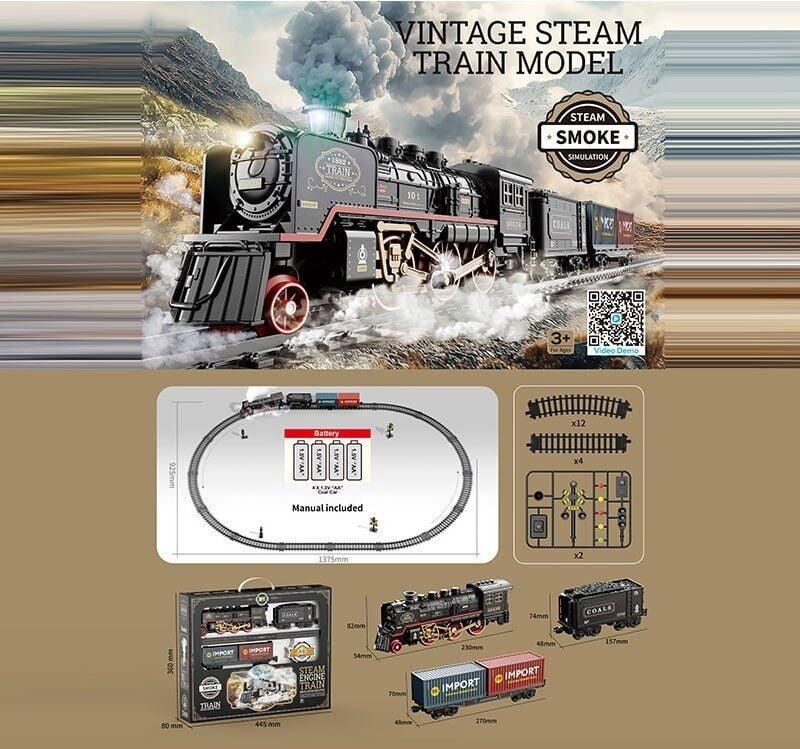 Залізниця (локомотив, 2 вагони, звуки, підсвітка, парогенератор, у коробці) HS 8019 A