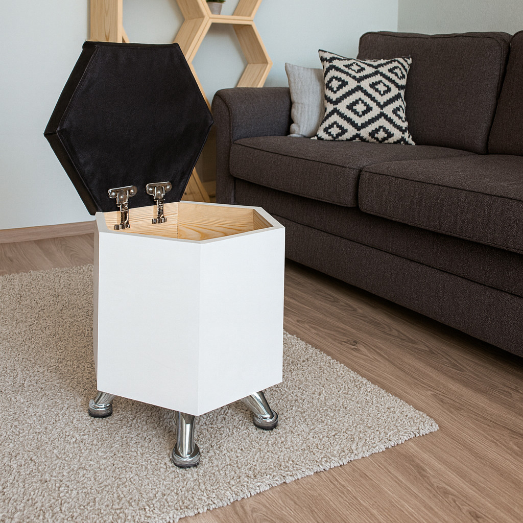 Пуф з ящиком для зберігання взуття або одягу з сосни Красивий дерев'яний пуф з м'яким сидінням в кімнату, фото 1