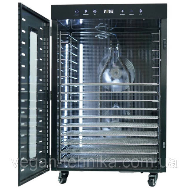 Комерційний дегідратор із нержавіючої сталі Tekhniko DH-16H-BK (16 металевих лотків 40 × 38 см) – професійна сушарка для фруктів, овочів, пастили, грибів, риби та м’яса