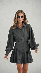 Жіночий комплект із вовни зі спідницею та сорочкою вільного крою стильний повсякденний костюм, розміри 42, 44, 46