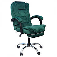 Офісне велюрове крісло з масажною подушкою та підніжкою BOSS KO22VEL PREMIUM Зелене комп'ютерне крісло, фото 3