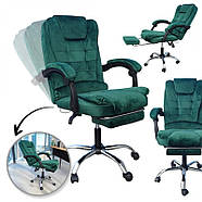 Офісне велюрове крісло з масажною подушкою та підніжкою BOSS KO22VEL PREMIUM Зелене комп'ютерне крісло, фото 2