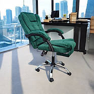 Офісне велюрове крісло з масажною подушкою та підніжкою BOSS KO22VEL PREMIUM Зелене комп'ютерне крісло, фото 8