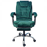 Офісне велюрове крісло з масажною подушкою та підніжкою BOSS KO22VEL PREMIUM Зелене комп'ютерне крісло, фото 7