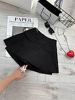 Стильная женская юбка-шорты с карманами-обманками на высокой талии с молнией сзади черная S-M M-L