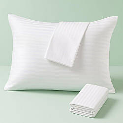 Наволочка 50х70 см на подушку IDEIA натруальна бававна сатин біла у смужку для готелів та дому