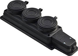 Колодка каучукова 2Р+PE з захисними кришками тримісна 16А IP44