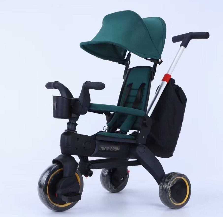 Дитячий триколісний велосипед KS-1688 з батьківською ручкою, складаний, з козирком та ременями безпеки, фото 1