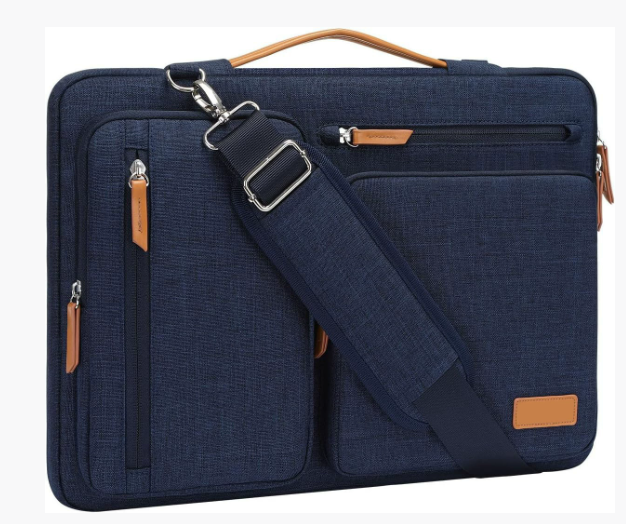 Сумка для ноутбука 15.6" синя з посиленим захистом на ремені та з накладними кишенями, фото 1