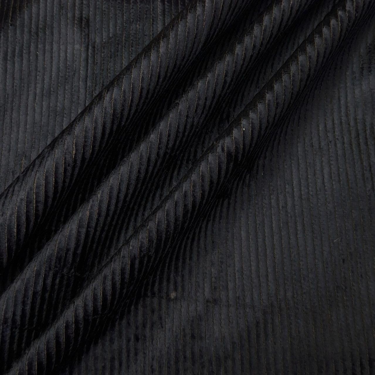 Вельвет стрейч бавовняний шліфований чорний рубчик2мм на темно-коричневій основі, фото 1