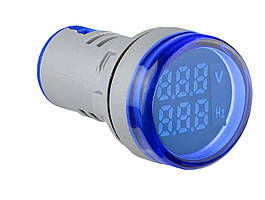 Світлосигнальна арматура з індикатором напруги (АС) та частоти серії U-ADM-VHz ᴓ22мм, кругла, синя