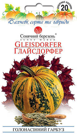 Насіння гарбуза голонасінневий Глайсдорфер 20шт ТМ СОНЯЧНИЙ БЕРЕЗЕНЬ, фото 1