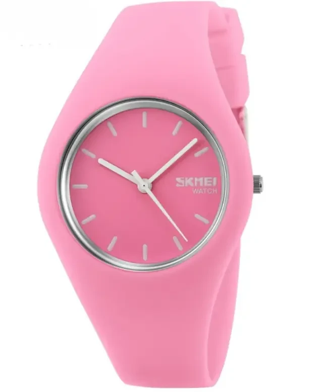 Жіночий годинник Skmei 9068PK Pink | Кварцовий наручний годинник із силіконовим ремінцем, рожевий стильний годинник для жінок, фото 1