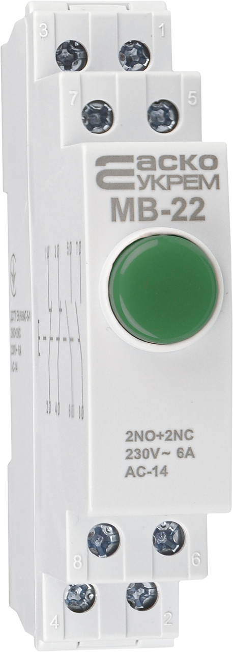 Модульна кнопка без фіксації 2NO+2NC 230V АС МВ-22 зелена