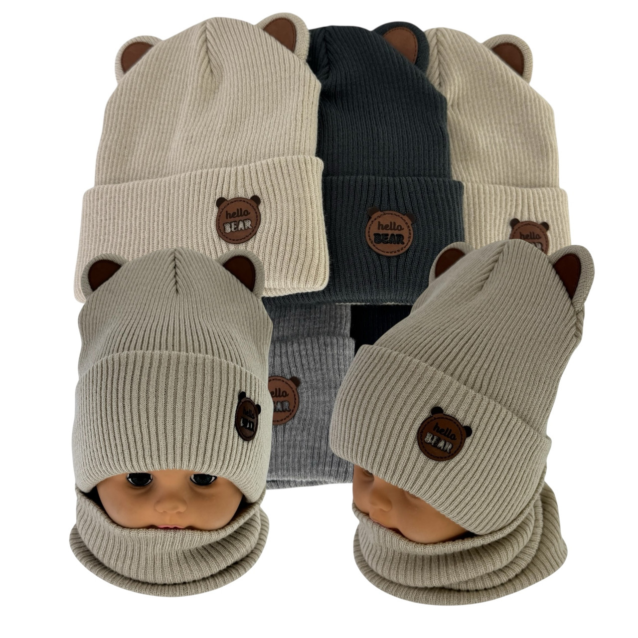 ОПТ Дитяча шапка та шарф-хомут для хлопчика, р. 46-48 (5 шт./набір), фото 1