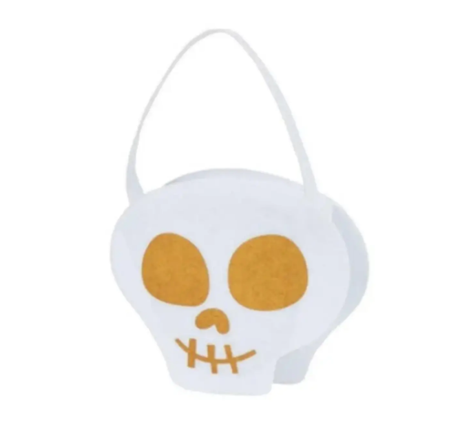 Сумка для цукерок на хелловін Череп 15 на 16 см біло-золотистий, фото 1