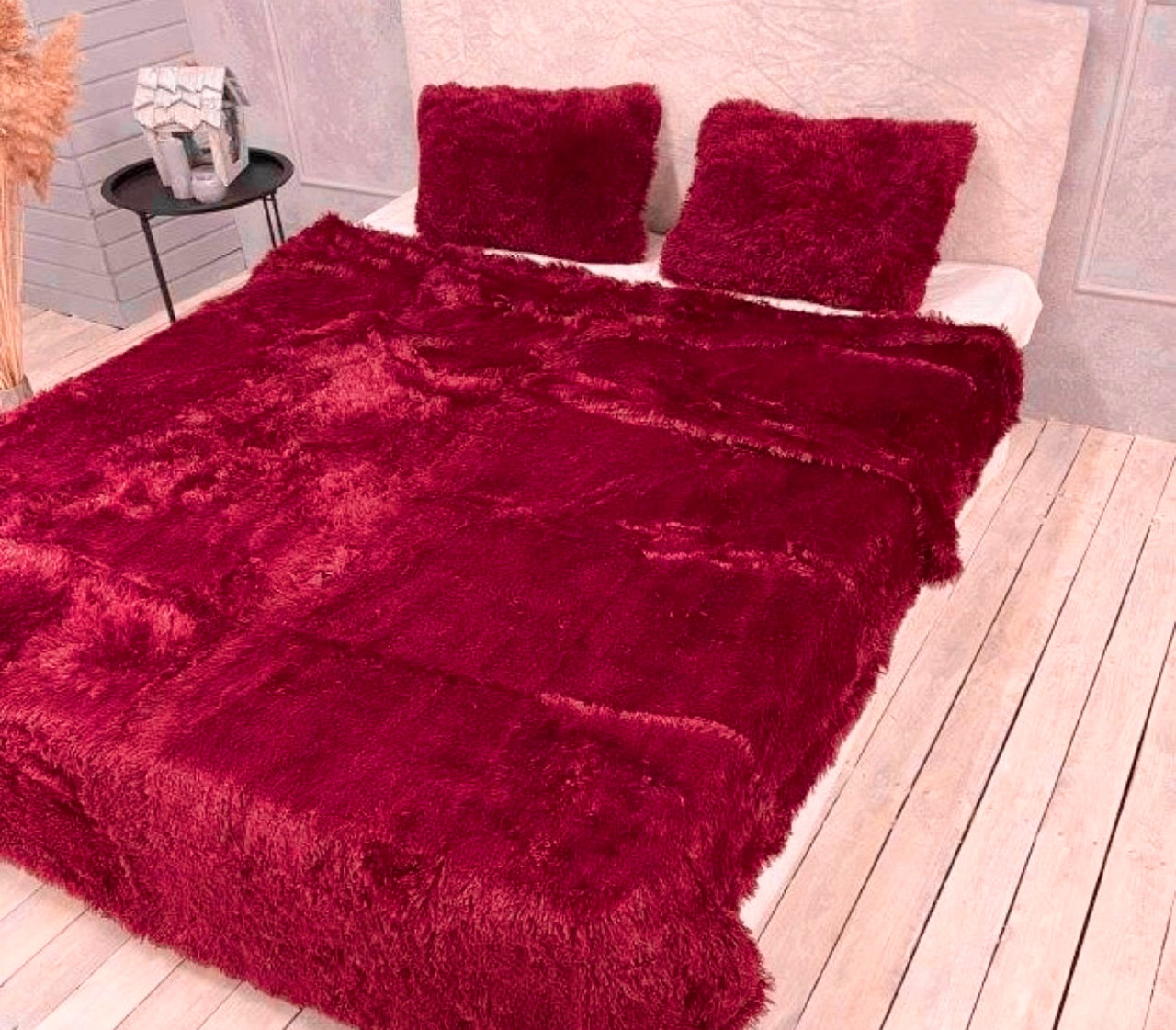 Комплект Покривало Травичка + 2 наволочки 210х230/Покривало з довгим ворсом бордове, фото 1