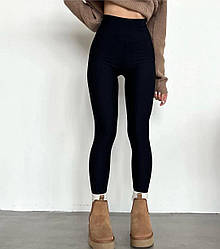 Чорні жіночі м'які обтягуючі теплі лосини рубчик на хутрі в одному розмірі 42/46