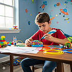 Набір 3D-ручка з трафаретами та планшетом, від мережі, 3DPEN-6, Синій / Дитяча 3д ручка / Набір для творчості, фото 5