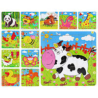 Дерев'яна іграшка "Пазли" 12 видів, 14,5 * 14,5 см (300шт)