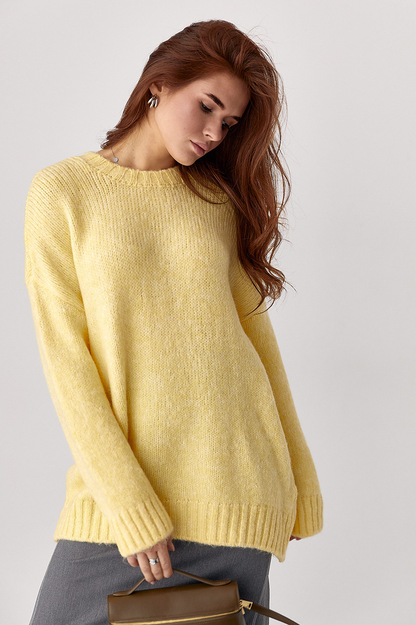 В'язаний жіночий джемпер oversize — жовтий колір, ONE SIZE (є розміри), фото 1