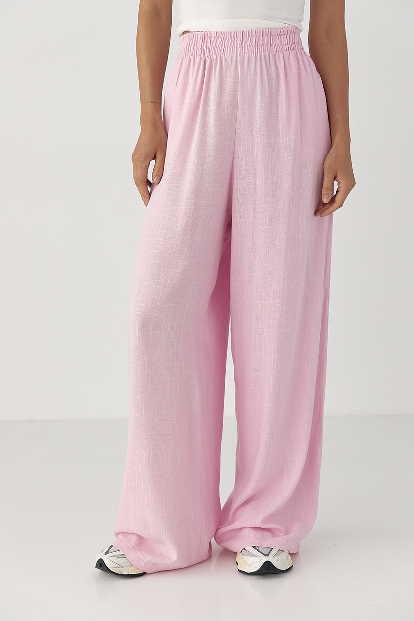 Літні штани на гумці вільного крою — рожевий колір, S (є розміри), фото 1