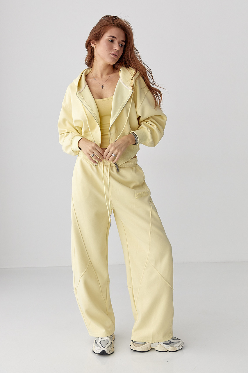 Спортивний костюм з прямими штанами та укороченим худі — лимонний колір, ONE SIZE (є розміри), фото 1