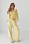 Спортивний костюм з прямими штанами та укороченим худі — лимонний колір, ONE SIZE (є розміри), фото 3