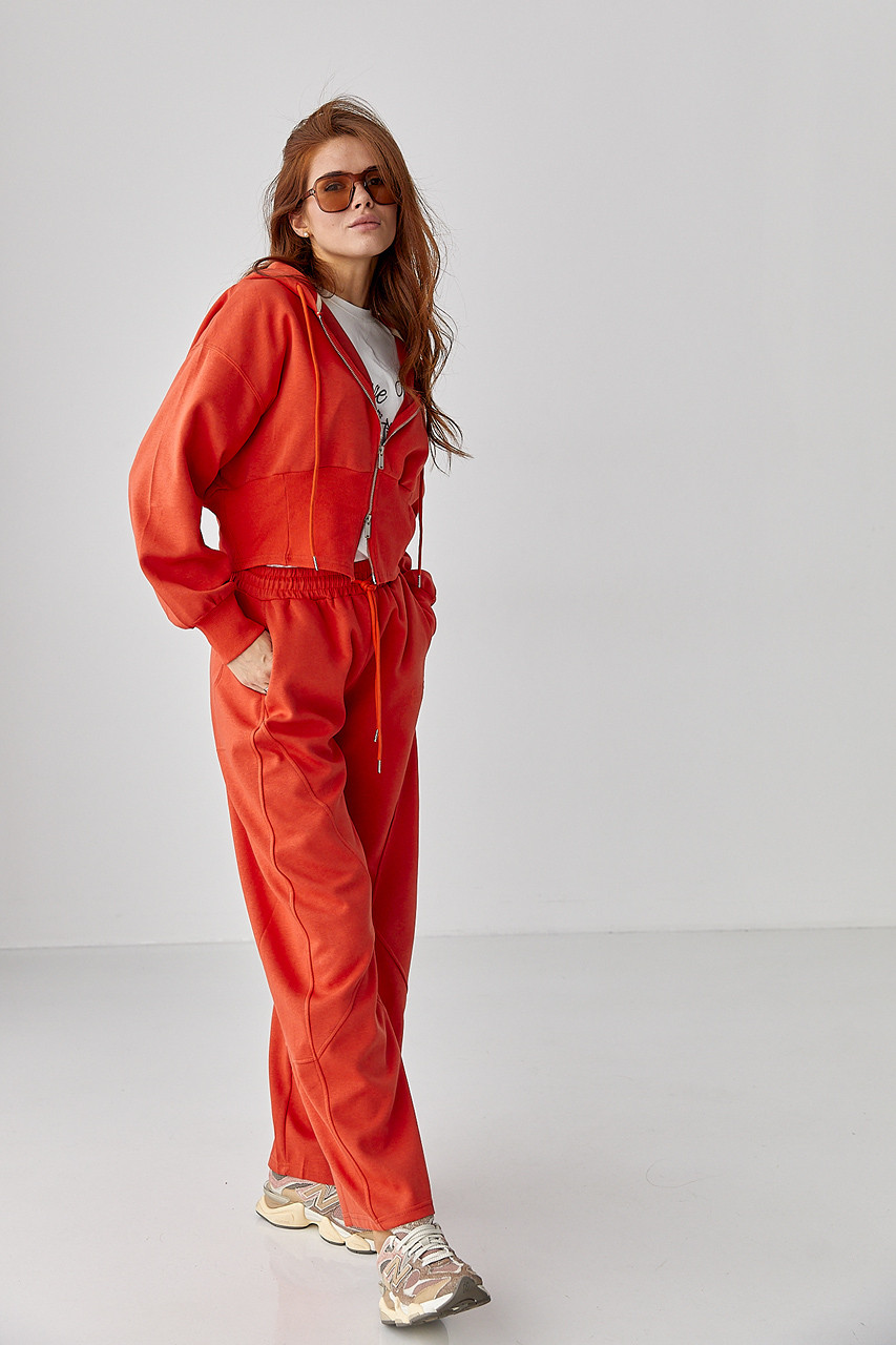 Спортивний костюм з прямими штанами та укороченим худі — теракотовий колір, ONE SIZE (є розміри), фото 1