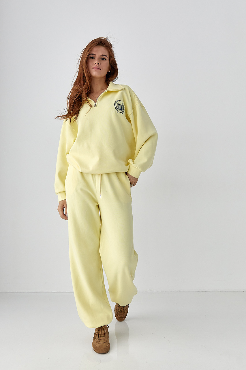 Вільний спортивний костюм зі світшотом на блискавці та прямими штанами — лимонний колір, ONE SIZE (є розміри), фото 1