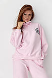 Вільний спортивний костюм зі світшотом на блискавці та прямими штанами — пудра-колір, ONE SIZE (є розміри), фото 3