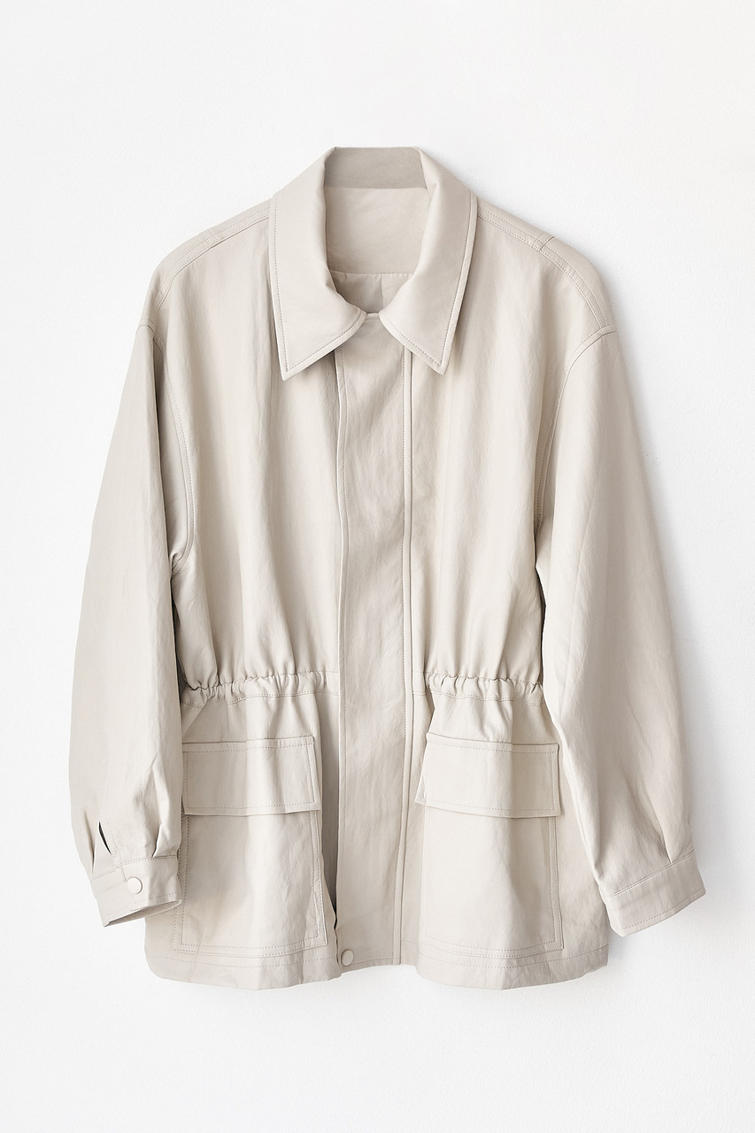 Жіноча подовжена куртка зі шкірозамінника — бежевий колір, ONE SIZE (є розміри), фото 1