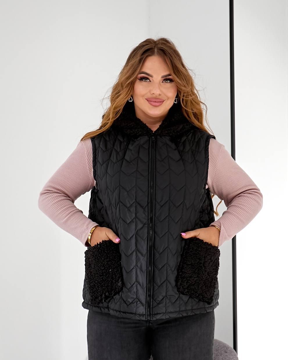 Стильний жіночий жилет з хутряними вставками, фото 1