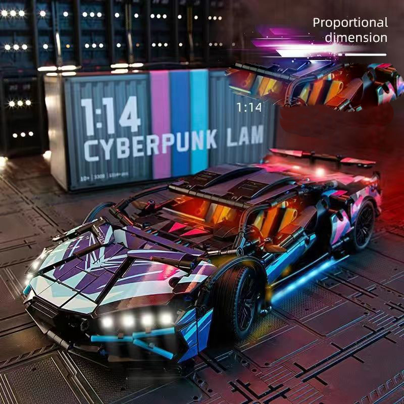 Конструктор Cyberpunk Lambo Purple 1288pcs спортивна модель з підсвіткою, фото 1