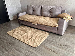 Набір накидок на диван дивандеки комплект, покривало на диван велюрове щільне Пісочний